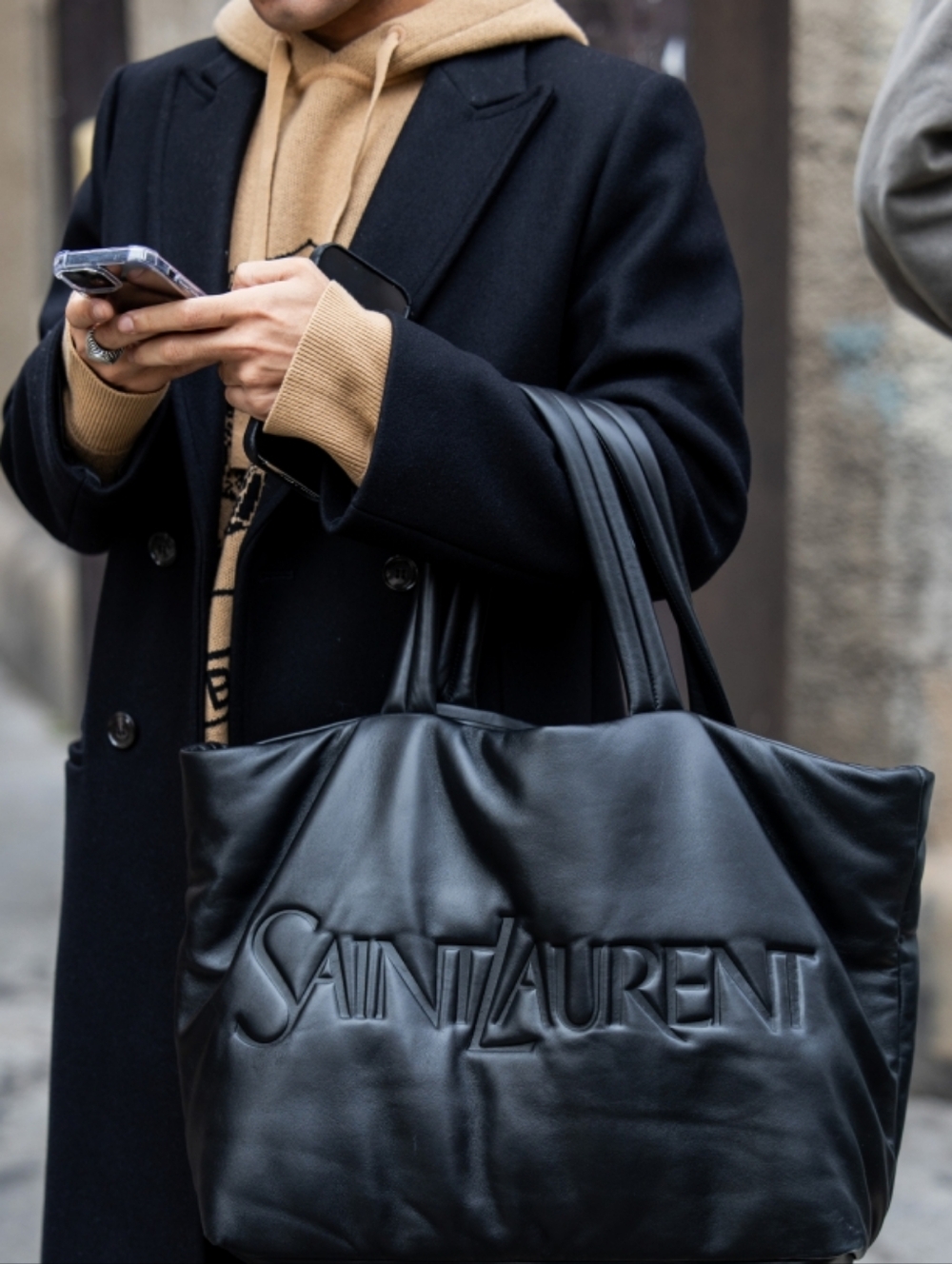 Like New!!! Saint Laurent Wide Puffer Tote in Black Lambskin Leather YSL Nappa